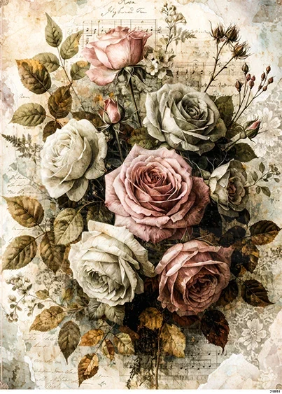 Papier ryżowy do decoupage A5 Róże retro 21851