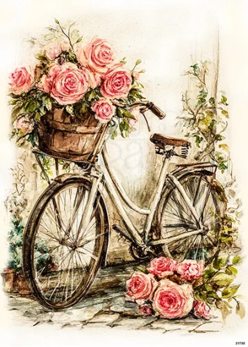 Papier ryżowy do decoupage A5 Rower i kosz z kwiatami retro 21755