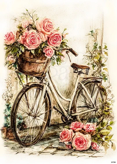 Papier ryżowy do decoupage A5 Rower i kosz z kwiatami retro 21755