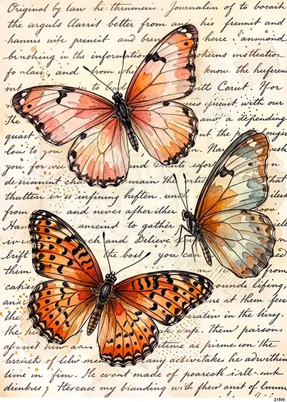 Papier ryżowy do decoupage A5 Motyle i pismo retro 21500