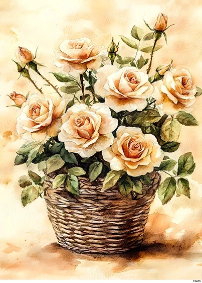 Papier ryżowy do decoupage A5 Róże w koszu retro 21433