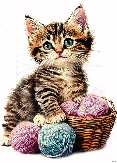 Papier ryżowy do decoupage A5 Kotek i kosz z kłębkami wełny 21316