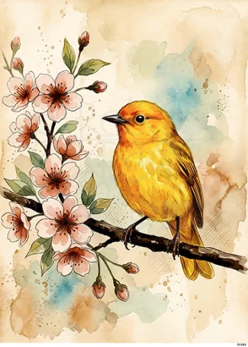 Papier ryżowy do decoupage A5 Ptaszek na kwitnącej gałązce 21283