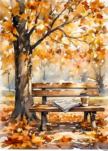 Papier ryżowy do decoupage A5 Jesienna ławka w parku 21233