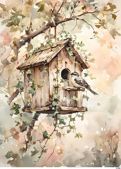 Papier ryżowy do decoupage A5 Domek dla ptaków 21206