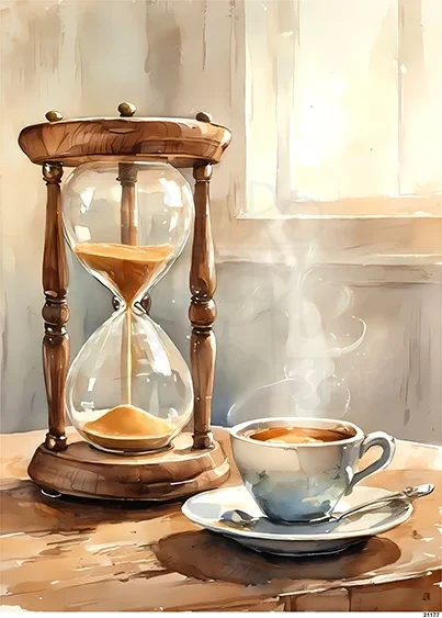 Papier ryżowy do decoupage A5 Filiżanka z kawą i klepsydra 21177