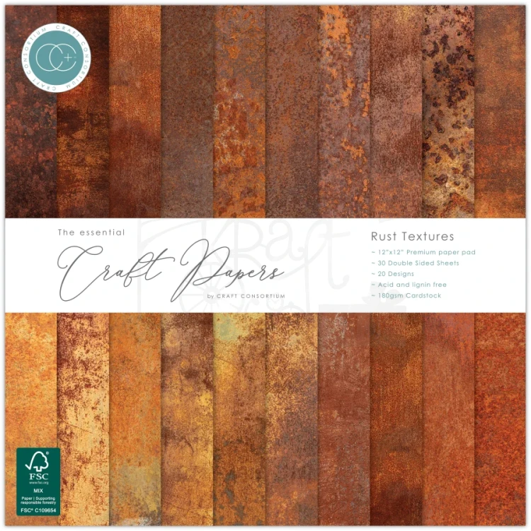 Zestaw papierów 30x30 Rust Textures CCEPAD043 Craft Consortium