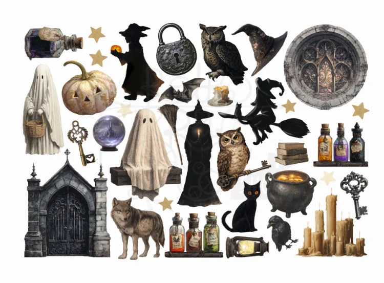 Ozdoby papierowe samoprzylepne Ephemera Halloween DFLCT83 Stamperia