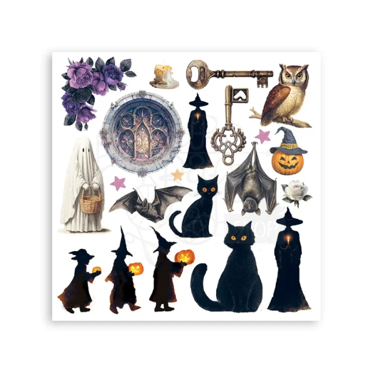 Rub-on transfer 15.5x15.15cm Halloween 6 arkuszy DFLRBX17 Stamperia