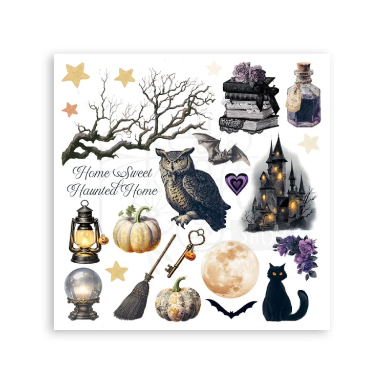 Rub-on transfer 15.5x15.15cm Halloween 6 arkuszy DFLRBX17 Stamperia