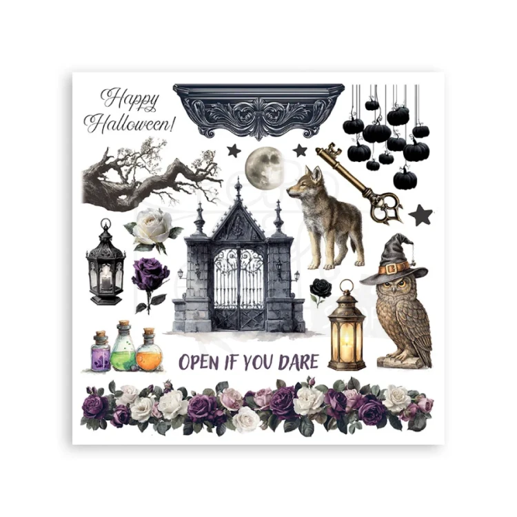 Rub-on transfer 15.5x15.15cm Halloween 6 arkuszy DFLRBX17 Stamperia