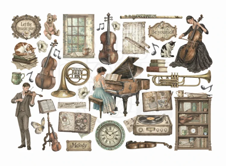 Ozdoby papierowe samoprzylepne Ephemera Symphony DFLCT84 Stamperia