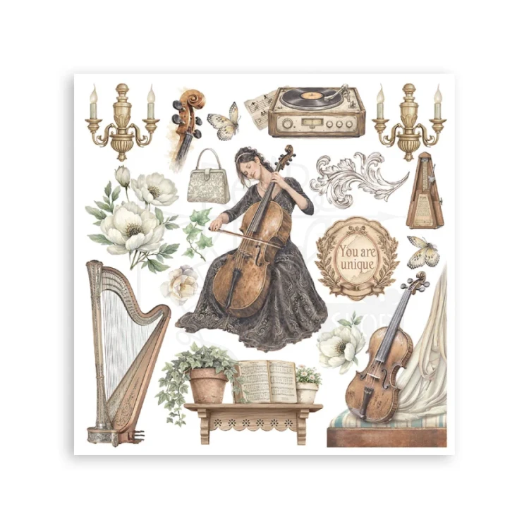 Rub-on transfer 15.5x15.15cm Symphony 6 arkuszy DFLRBX16 Stamperia