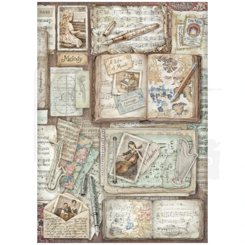 Papier ryżowy do decoupage A4 Symphony Listy i książki DFSA41128 Stamperia