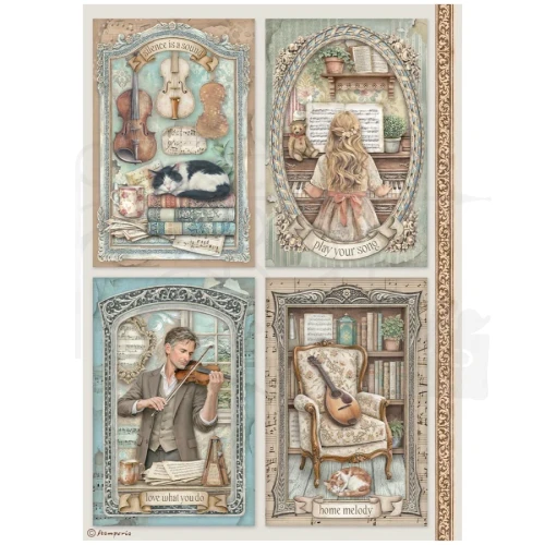 Papier ryżowy do decoupage A4 Symphony 4 karty DFSA41127 Stamperia
