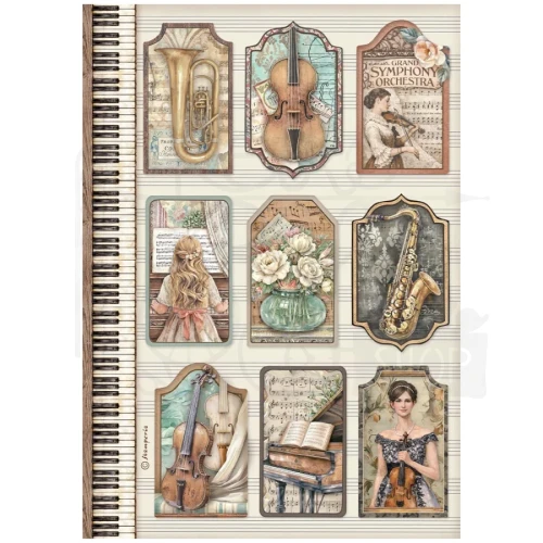 Papier ryżowy do decoupage A4 Symphony Tagi DFSA41126 Stamperia