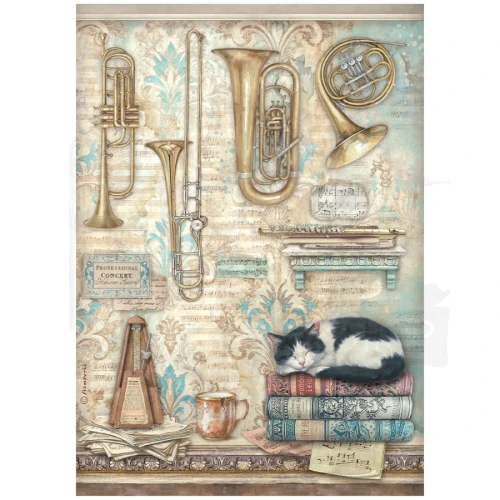 Papier ryżowy do decoupage A4 Symphony Trąbki DFSA41125 Stamperia