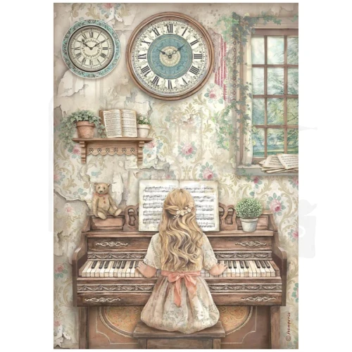 Papier ryżowy do decoupage A4 Symphony Fortepian DFSA41123 Stamperia
