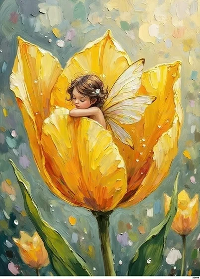 Papier ryżowy do decoupage A5 Dziewczynka elf w tulipanie 22506