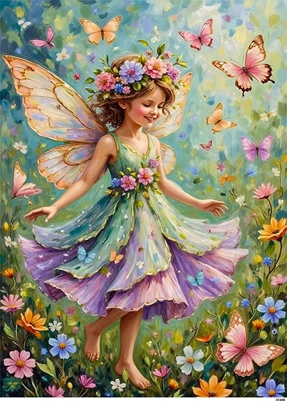 Papier ryżowy do decoupage A5 Dziewczynka elf kwiaty i motyle 22486