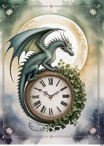 Papier ryżowy do decoupage A5 Smok i zegar 22449