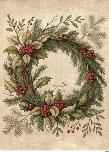 Papier ryżowy do decoupage A5 Wianek z ostrokrzewem 22438