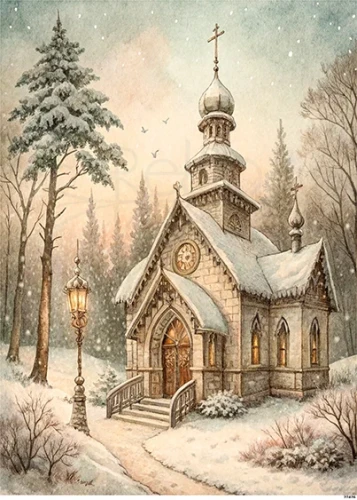 Papier ryżowy do decoupage A5 Zimowy kościół 22426