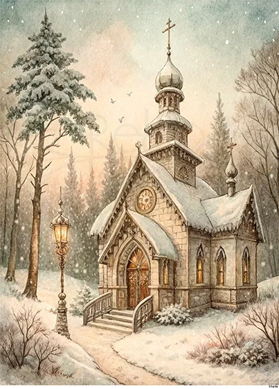 Papier ryżowy do decoupage A5 Zimowy kościół 22426