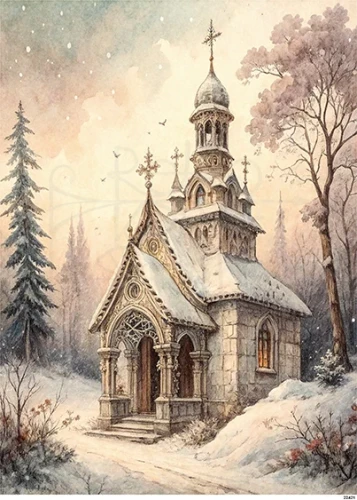 Papier ryżowy do decoupage A5 Zimowy kościół 22421