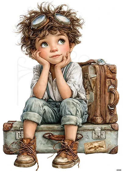 Papier ryżowy do decoupage A5 Chłopiec i walizki 22369