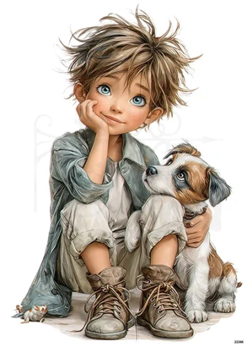 Papier ryżowy do decoupage A5 Chłopiec i pies 22366