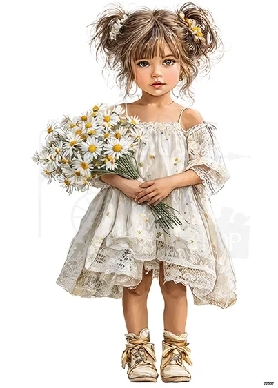 Papier ryżowy do decoupage A5 Dziewczynka i kwiaty 22337