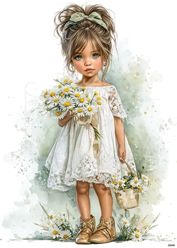 Papier ryżowy do decoupage A5 Dziewczynka i kwiaty 22336