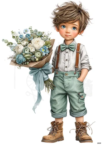 Papier ryżowy do decoupage A5 Chłopiec i kwiaty 22335