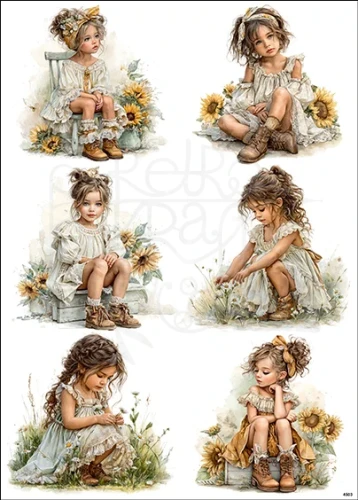 Papier ryżowy do decoupage A4 Dziewczynki i kwiaty 4503