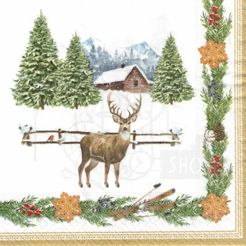 Serwetka 33x33 - Jeleń i zimowy krajobraz