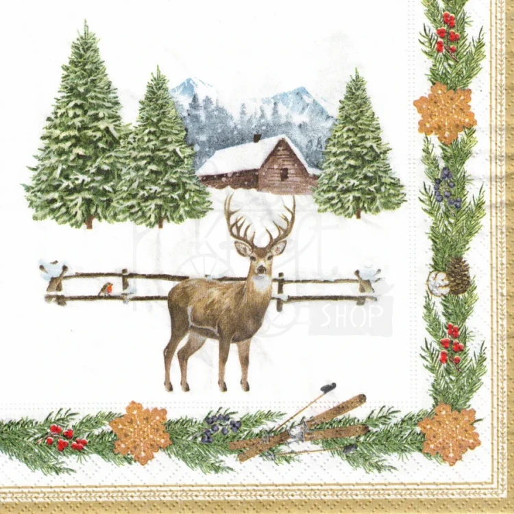 Serwetka 33x33 - Jeleń i zimowy krajobraz