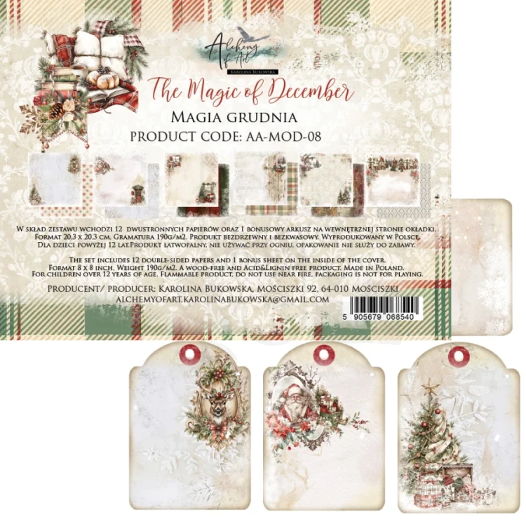 Zestaw papierów do scrapbookingu 20x20 The Magic of December - AA-MOD-08 Alchemy of Art