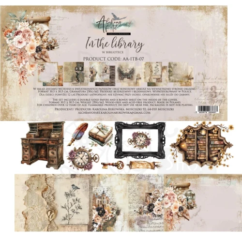 Zestaw papierów do scrapbookingu 30x30 In the library - AA-ITB-07 Alchemy of Art