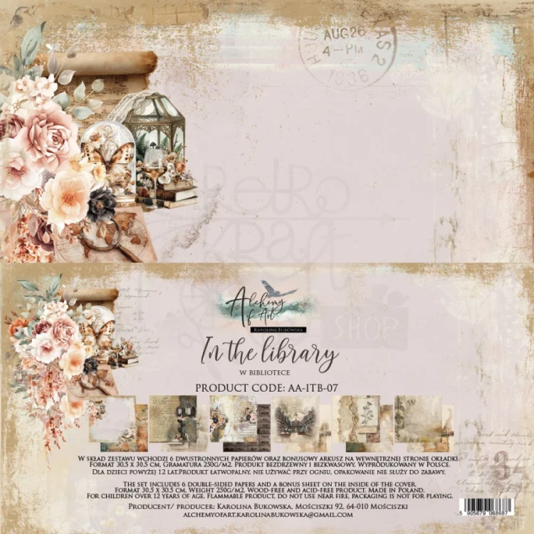 Zestaw papierów do scrapbookingu 30x30 In the library - AA-ITB-07 Alchemy of Art