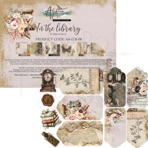 Zestaw papierów do scrapbookingu 20x20 In the library - AA-ITB-08 Alchemy of Art