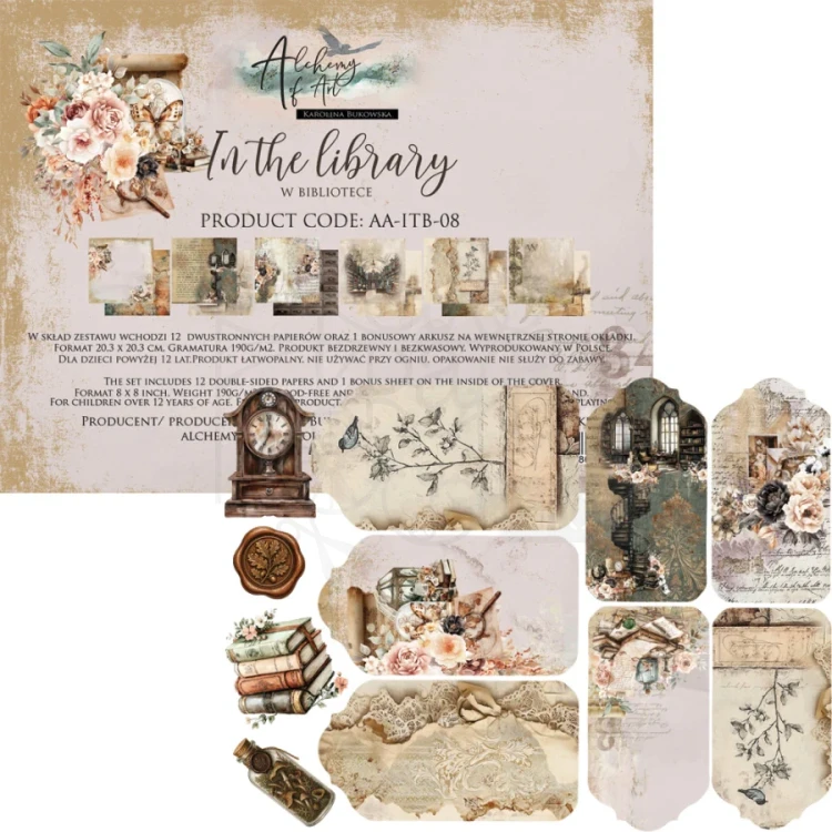 Zestaw papierów do scrapbookingu 20x20 In the library - AA-ITB-08 Alchemy of Art