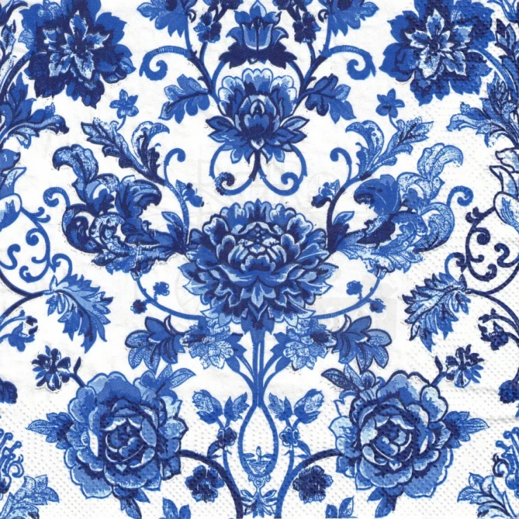 Serwetka 33x33 - Niebieskie kwiaty i ornamenty