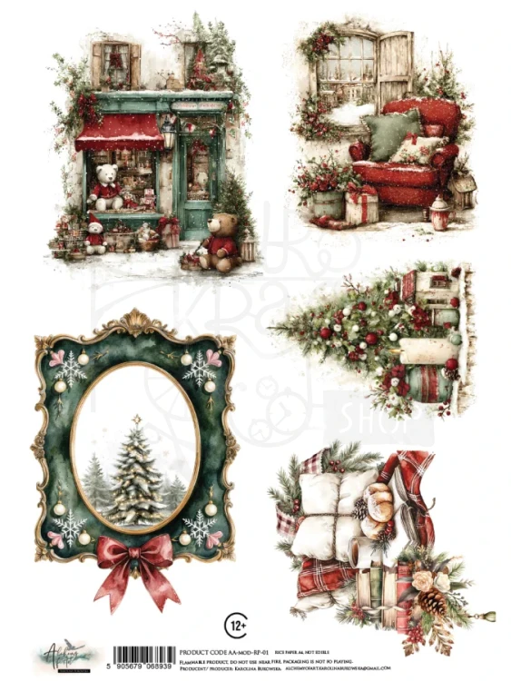 Papier ryżowy do decoupage A4 The Magic of December - Elementy Bożonarodzeniowe AA-MOD-RP-01 Alchemy of Art