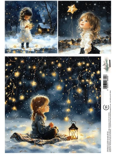 Papier ryżowy do decoupage A4 The Magic of December - Dziewczynki i gwiazdki AA-MOD-RP-02 Alchemy of Art
