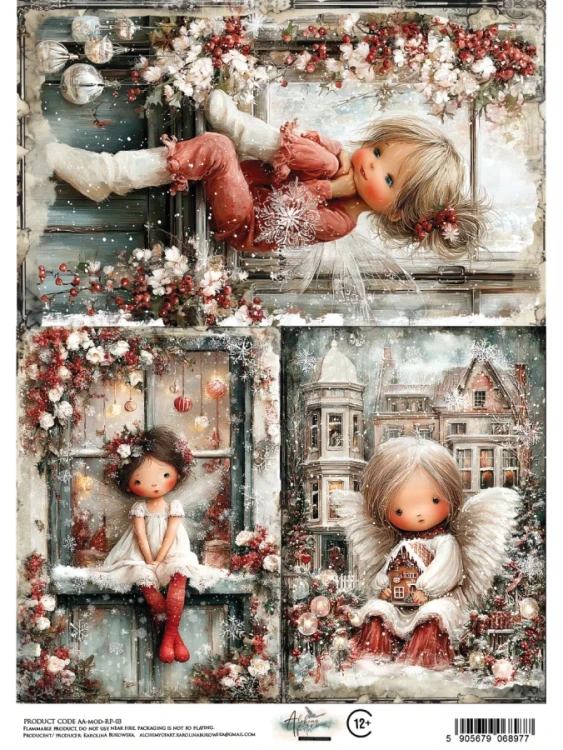 Papier ryżowy do decoupage A4 The Magic of December - Aniołki AA-MOD-RP-03 Alchemy of Art