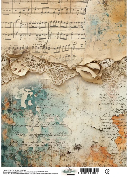 Papier ryżowy do decoupage A4 In the library - Nuty AA-ITB-RP-01 Alchemy of Art