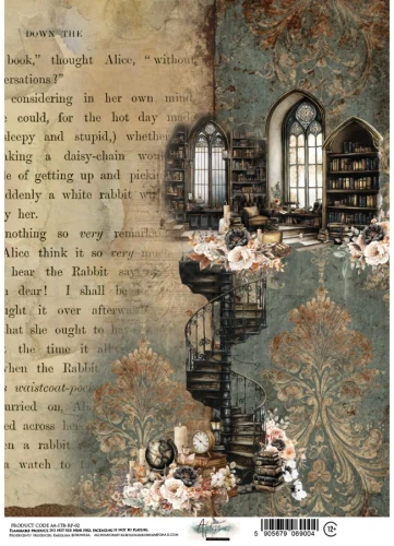 Papier ryżowy do decoupage A4 In the library - Schody i okna AA-ITB-RP-02 Alchemy of Art