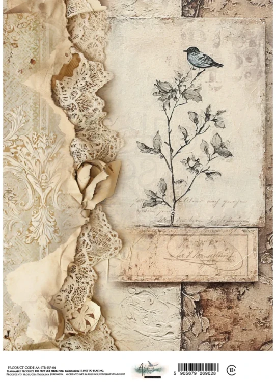 Papier ryżowy do decoupage A4 In the library - Koronka AA-ITB-RP-04 Alchemy of Art