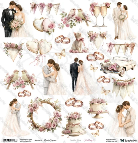 Papier 30x30 elementy do wycięcia Wedding 9 ScrapAndMe